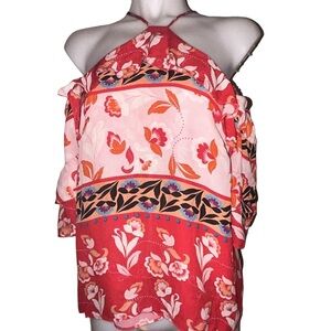 Parker Floral Print Silk Bohemian Top Off Shoulder Size Small